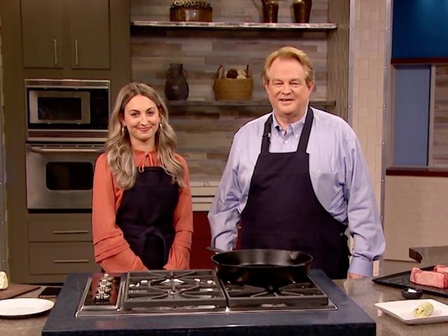 Gordon Robertson and Ashley Key cook steaks