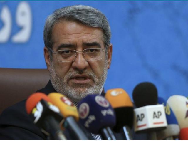 Iranian Interior Minister Adolreza Rahmani Fazli speaks during a press conference in Tehran, Iran on Sunday, July 1.