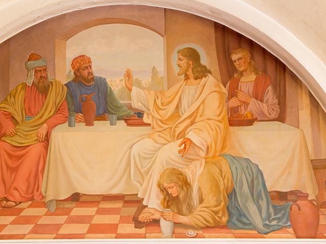 Vienna - Mary Magdalen wash the feet of Jesus by Josef Kastner, Erloserkirche church