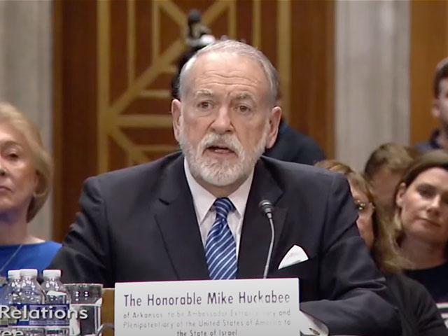 Former Arkansas Gov. Mike Huckabee, US President Donald Trump&#039;s nominee to be ambassador to Israel at the Senate Foreign Relations Committee confirmation hearing on March 25, 2025, in Washington, DC.