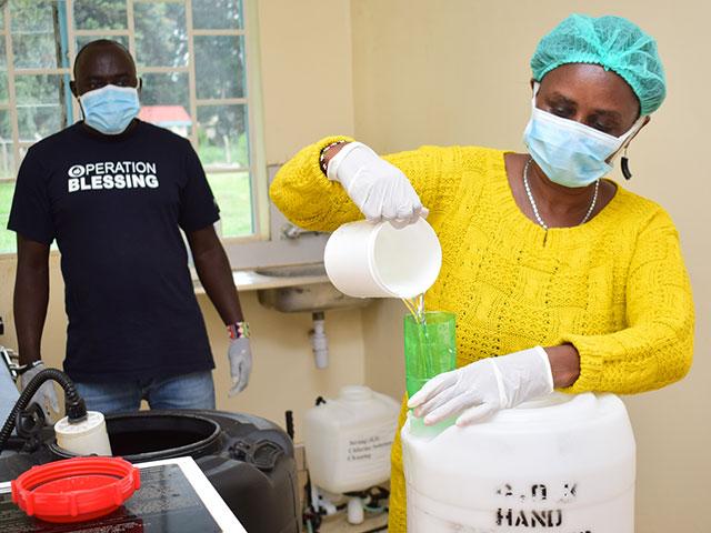 Operation Blessing in Kenya is just one location producing sanitizing chemicals to fight the virus.