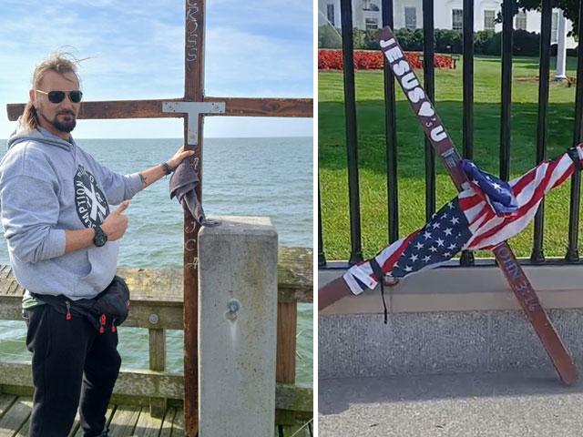 Pastor Nick Schindler carry a cross across America to the gates of the White House.