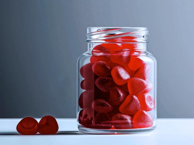 candy with red dye (Adobe stock)