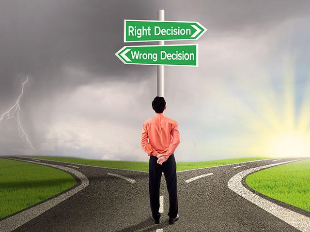 person choosing between right direction and wrong direction