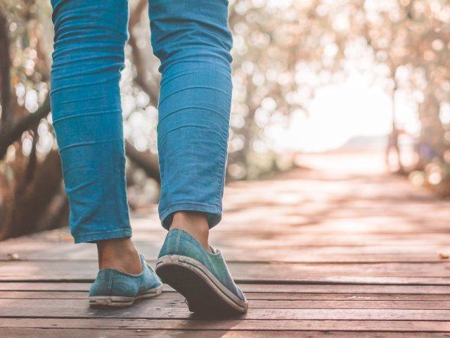 walking on a wooden bridge