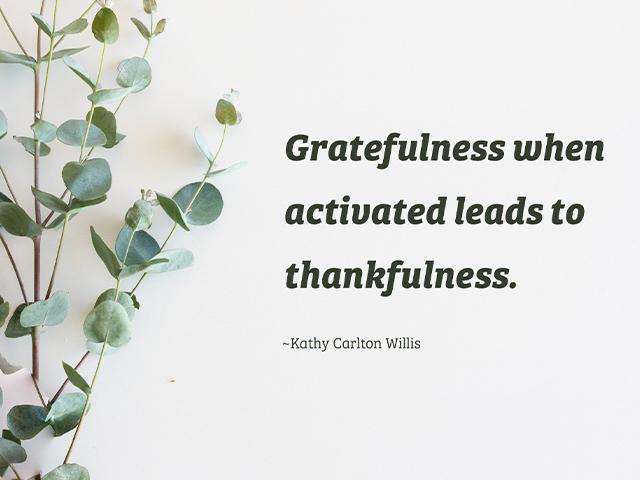 Gratefulness when activated leads to thankfulness. ~Kathy Carlton Willis