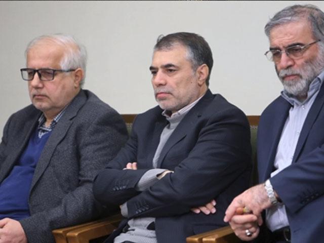 AP Still: Mohsen Fakhrizadeh, right, sitting in a meeting with Supreme Leader Ayatollah Ali Khamenei. 23 Jan. 2019