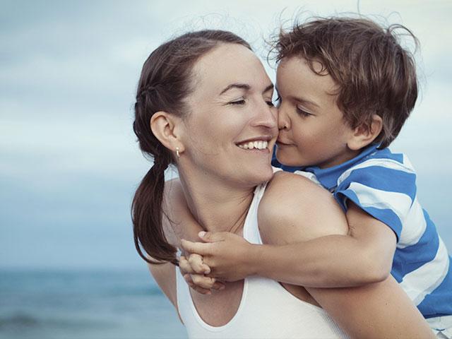 Mom and son at the beach