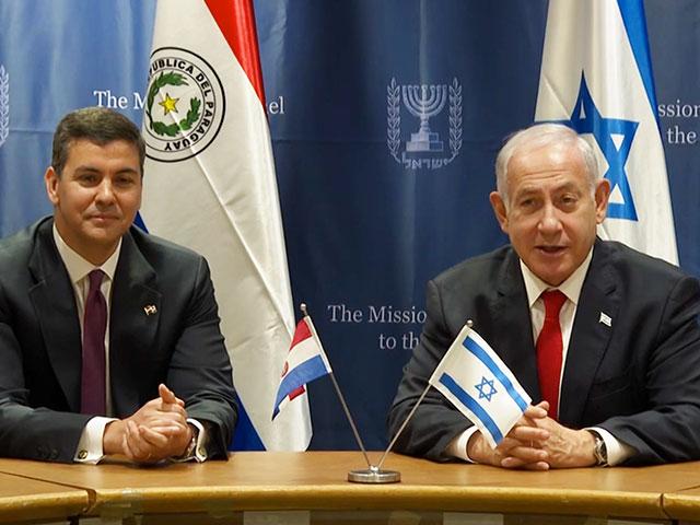 Israeli Prime Minister Benjamin Netanyahu and Paraguayan President Santiago Pena announce Paraguay’s embassy move to Jerusalem, September 23, 2023. Photo credit: Israel Government Press Office.