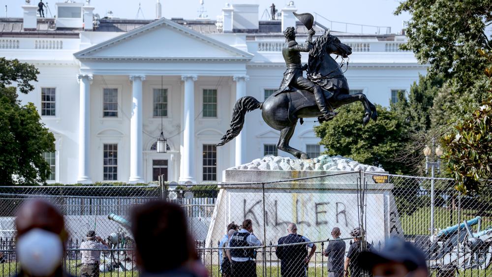 Protesters tried to topple a statue of President Andrew Jackson across from the White House, June 22, 2020, in Washington (AP Photo/Andrew Harnik)