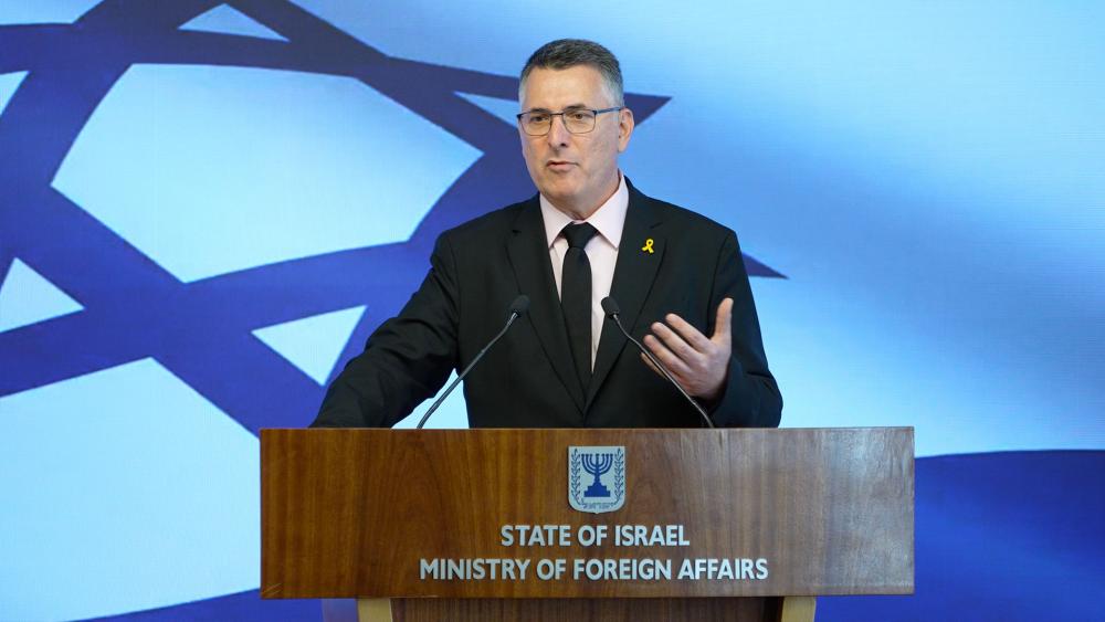 Israeli Foreign Minister Gideon Sa&#039;ar addresses reporters in Jerusalem, November 11, 2024. Photo Credit: CBN News. 