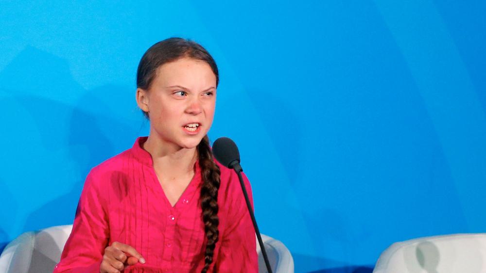 Environmental activist Greta Thunberg, of Sweden, addresses the Climate Action Summit in the United Nations General Assembly, Sept. 23, 2019. (AP Photo/Jason DeCrow)