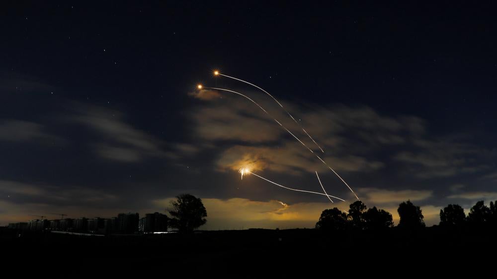 Israeli Iron Dome air defense system launches to intercept rockets fired from Gaza Strip, near Sderot, Israel, Thursday, May 13, 2021. (AP Photo/Ariel Schalit)