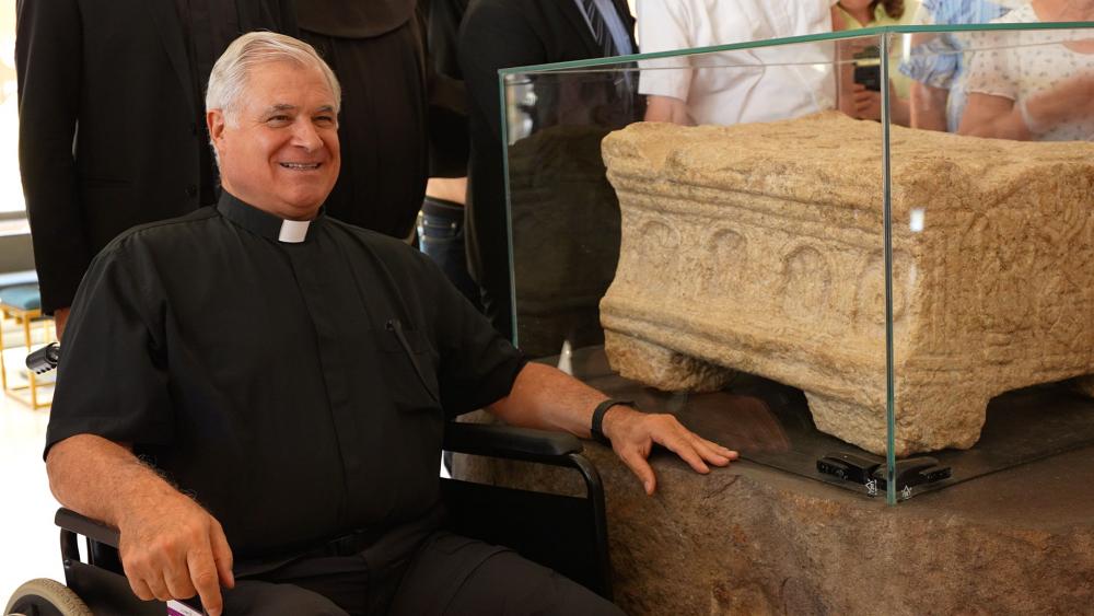 Father Solana with the Magdala Stone, Photo Credit: CBN News