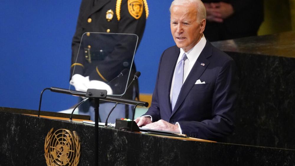 President Joe Biden addresses the 77th session of the United Nations General Assembly on Wednesday, Sept. 21, 2022, at the U.N. headquarters.(AP Photo/Evan Vucci)