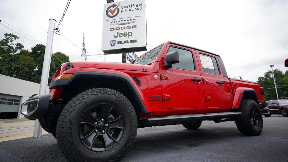  A used 2020 Jeep is on display on a lot in Pittsburgh, Thursday, Sept. 29, 2022. Price increases moderated in the United States last month, Thursday, Nov. 10. (AP Photo/Gene J. Puskar, File)