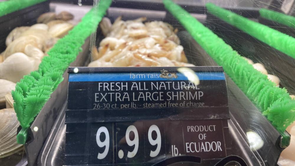  The price of shrimp is displayed at a market in Philadelphia, Thursday, June 16, 2022. (AP Photo/Matt Rourke, File)