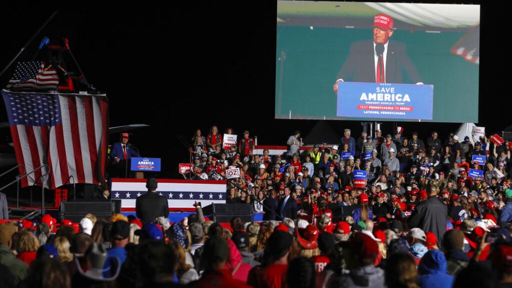 Former President Donald Trump speaks at an election rally in Latrobe, Pa., Saturday, Nov. 5, 2022. (AP Photo/Jacqueline Larma)