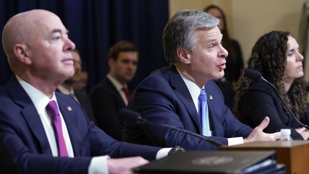  FBI Director Chris Wray speaks during a House Homeland Security Committee hearing on &quot;Worldwide Threats to the Homeland&quot;, at the Capitol in Washington, Tuesday, Nov. 15, 2022. (AP Photo/Mariam Zuhaib)