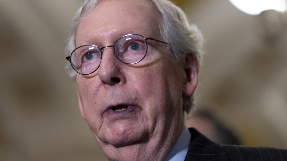  Senate Republican Leader Mitch McConnell, R-Ky., speaks to reporters following a closed-door policy meeting, at the Capitol in Washington, Tuesday, Feb. 28, 2023. (AP Photo/J. Scott Applewhite, File)