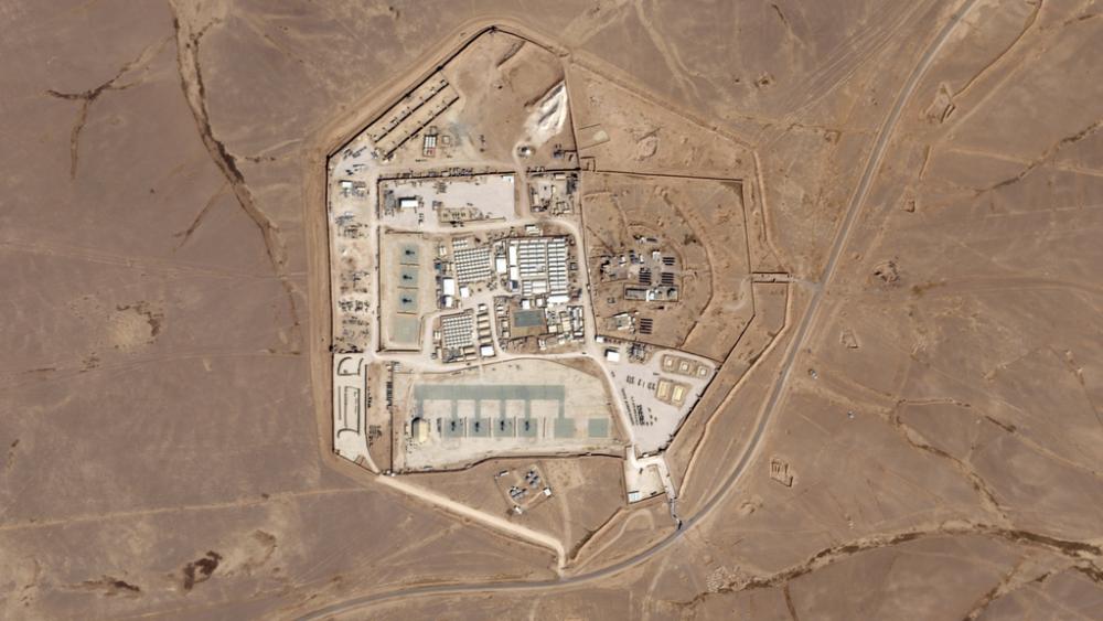 This satellite photo shows a military base known as Tower 22 in northeastern Jordan, on Oct. 12, 2023, the site of an attack on Jan. 28, 2024, that killed 3 U.S. servicemen. (Planet Labs PBC via AP) 