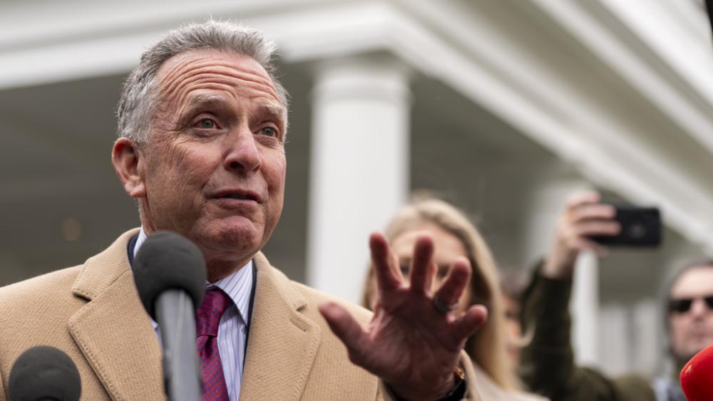 Steve Witkoff, White House special envoy for the Middle East, accompanied by White House press secretary Karoline Leavitt, speaks with reporters at the White House, Thursday, March 6, 2025, in Washington. (AP Photo/Alex Brandon)