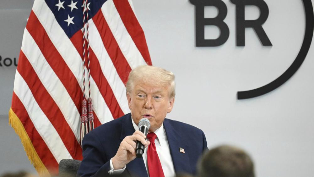 President Donald Trump speaks at the Business Roundtable quarterly meeting in Washington, Tuesday, March 11, 2025. (Pool via AP)