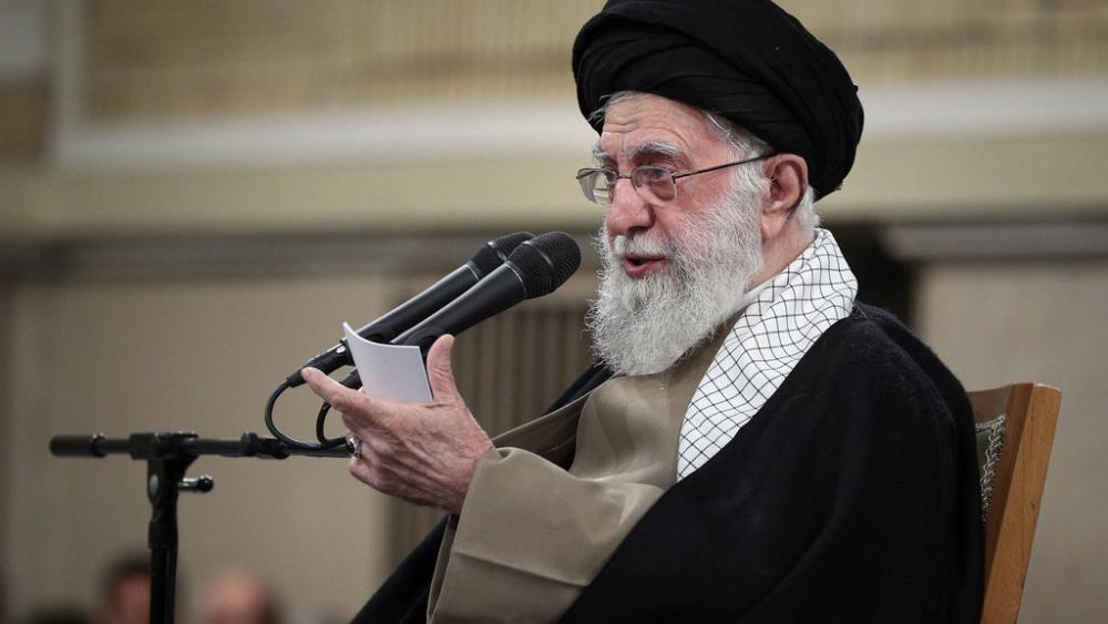 In this photo released by the official website of his office, Supreme Leader Ayatollah Ali Khamenei speaks during a meeting with students, in Tehran, Iran, Wednesday, March 12, 2025. (Office of the Iranian Supreme Leader via AP)