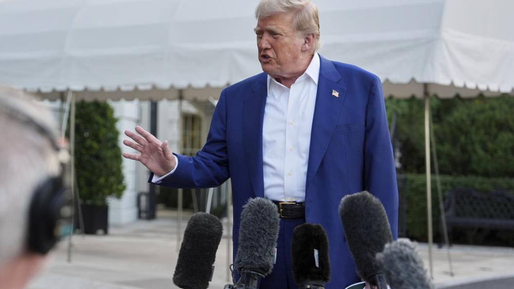 President Donald Trump speaks with reporters before boarding Marine One on the South Lawn of the White House, Tuesday, June 24, 2025, on his way to The Hague, to join world leaders gathering in the Netherlands for a NATO summit. (AP Photo/Evan Vucci)
