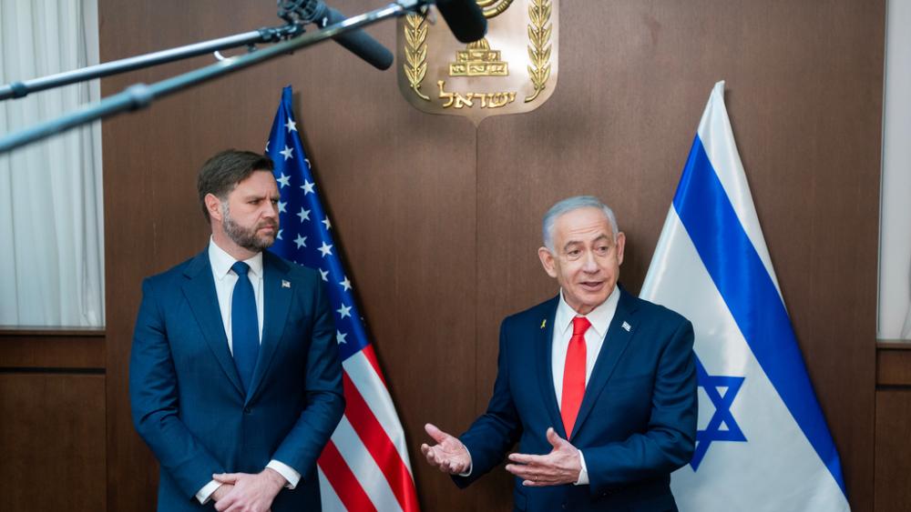 U.S. Vice President JD Vance and Israel&#039;s Prime Minister Benjamin Netanyahu, right, meet at the Prime Minister&#039;s Office in Jerusalem, Wednesday, Oct. 22, 2025. (Nathan Howard/The New York Times via AP, Pool)