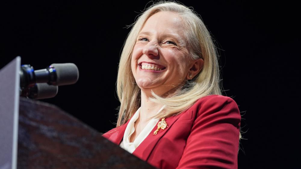Democrat Abigail Spanberger looks out at the crowd after she was declared the winner of the Virginia governor&#039;s race during an election night watch party Tuesday, Nov. 4, 2025, in Richmond, Va. (AP Photo/Stephanie Scarbrough)