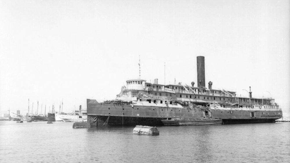 The Jewish refugee ship &quot;Exodus&quot;, formerly the Chesapeake Bay steamer &quot;President Warfield&quot;, is dismantled and salvaged for scrap at Haifa, Israel, in October 1948. (AP Photo/Gerald E. Malmed)