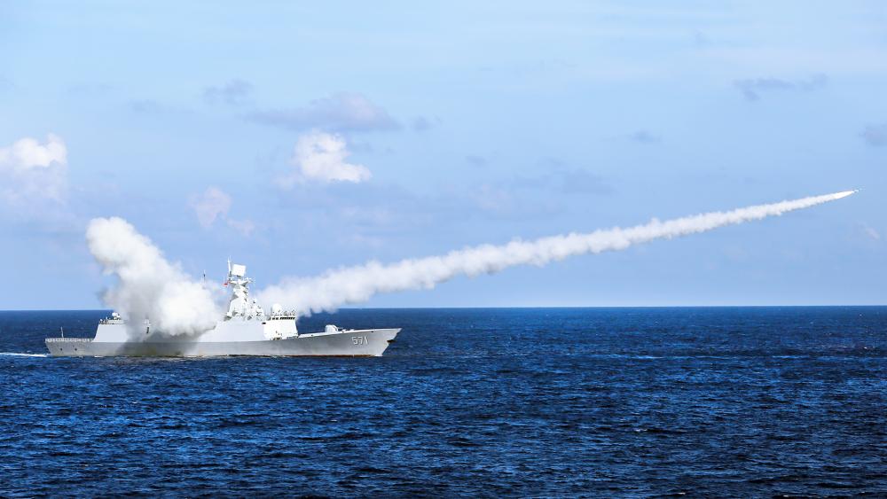 Chinese missile frigate Yuncheng launches an anti-ship missile during a military exercise in the waters near south China&#039;s Hainan Island and Paracel Islands. (Zha Chunming/Xinhua via AP, File)