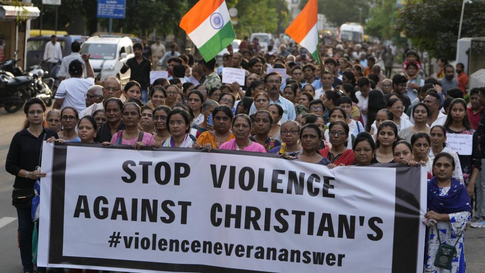 Christians rally in solidarity with the people of northeastern Manipur state, in Ahmedabad, India, July 23, 2023. More than 130 people have been killed in the northeastern state in violence between two dominant ethnic groups. (AP Photo/Ajit Solanki)