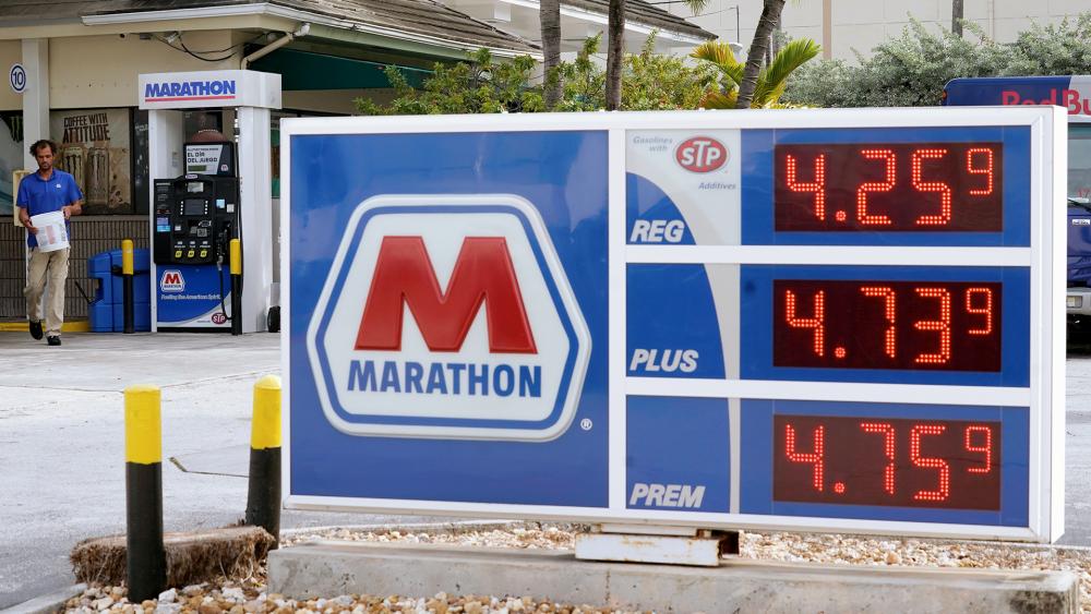 Gasoline prices are still spiking. This is a Marathon station in Miami Beach, Fla. (AP Photo/Marta Lavandier)