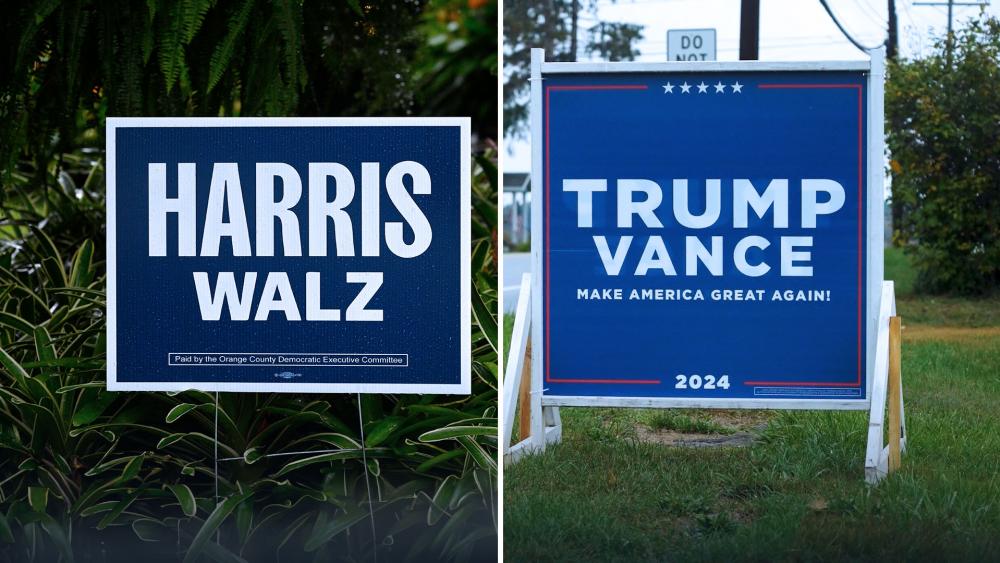 Trump and Harris signs
