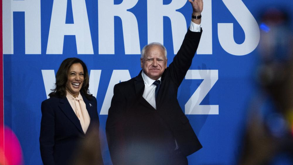 Vice President Kamala Harris, Democratic nominee for president, and her running mate Minnesota Gov. Tim Walz, kick off their campaign in Philadelphia, on August 6, 2024. (Tom Williams/CQ Roll Call via AP Images)