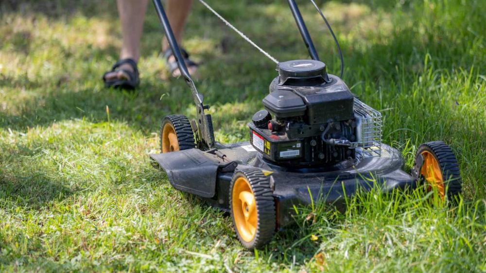 Lawnmower cutting grass