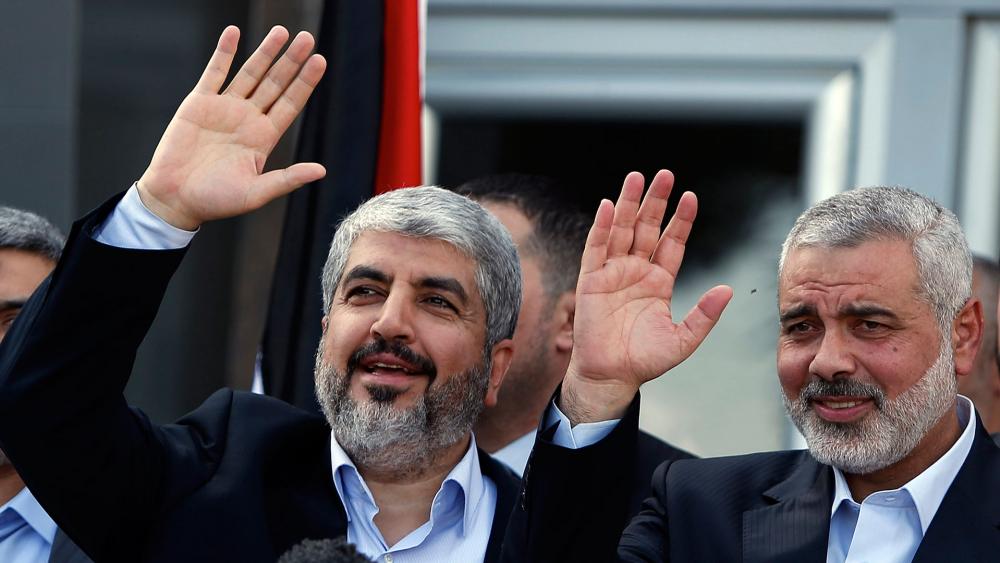 Khaled Meshaal and Ismail Haniyeh, AP file photo