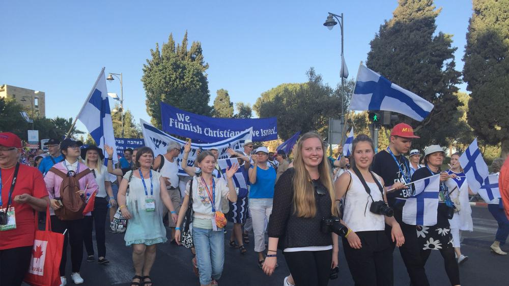 Feast of Tabernacles march in Jerusalem, CBN News image, Tzippe Barrow