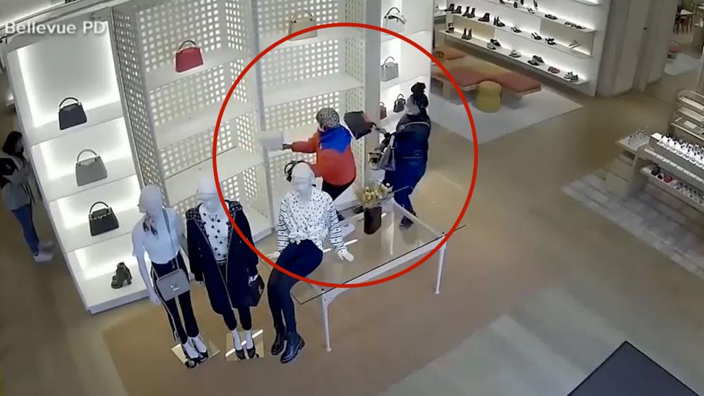 Surveillance footage shows brazen shoplifters robbing a store
