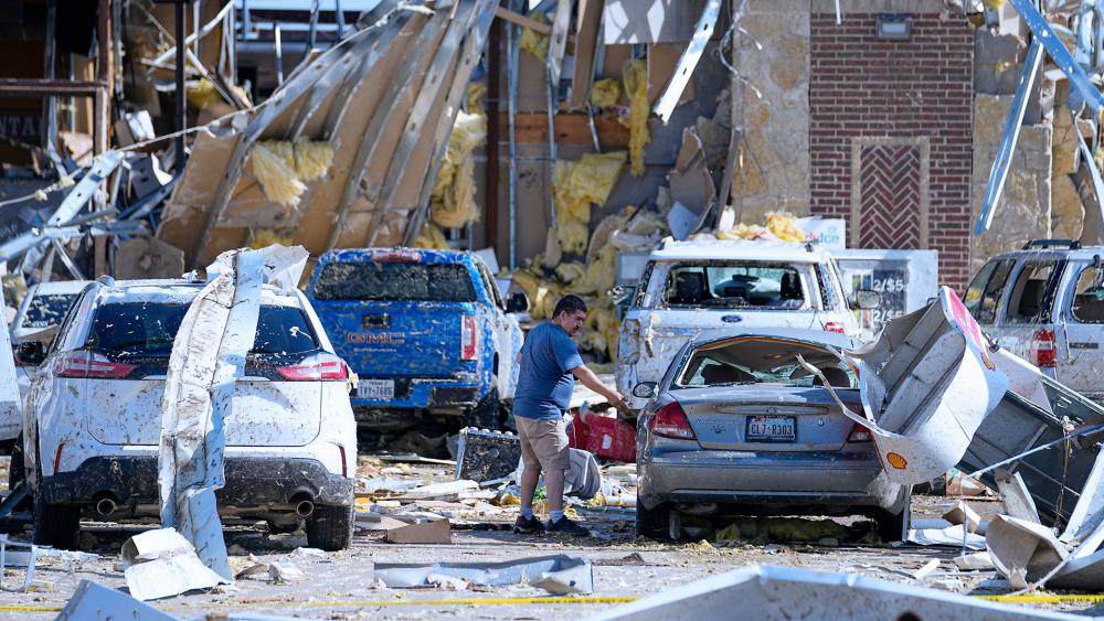 Tornado damage in Valley View, TX, May 26, 2024. Powerful storms left a wide trail of destruction Sunday across TX, OK and AR after obliterating homes. (AP Photo/Julio Cortez)