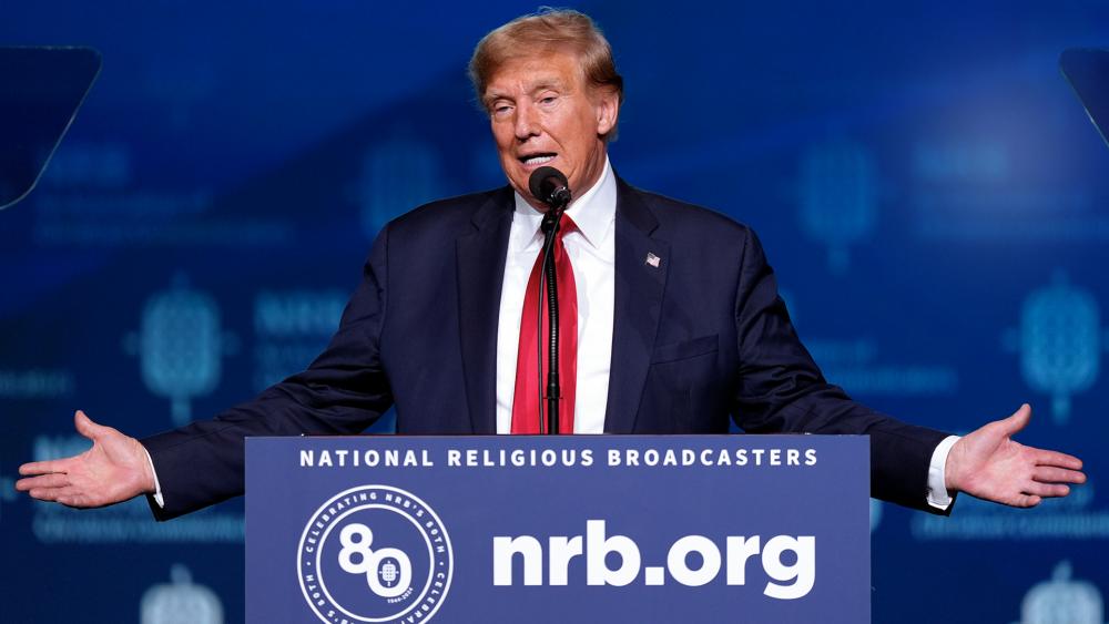 Republican presidential candidate former President Donald Trump speaks at the National Religious Broadcasters convention at the Gaylord Opryland Resort and Convention Center Thursday, Feb. 22, 2024, in Nashville, Tenn. (AP Photo/George Walker IV)