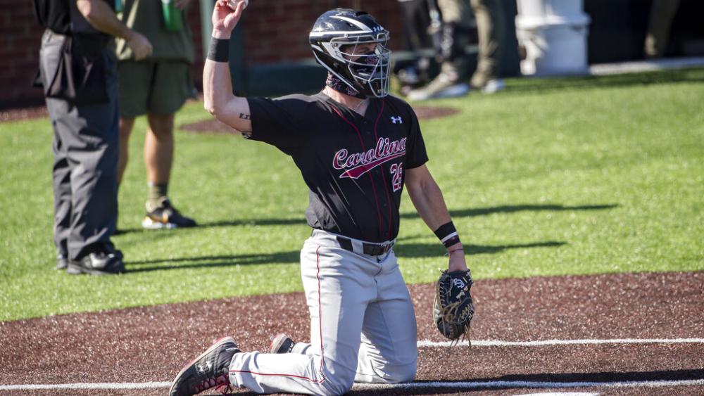 Wes Clarke (28) previously played for the South Carolina Gamecocks in Nashville, Tennessee, on March 21, 2021. (Danny Parker/Four Seam Images via AP)