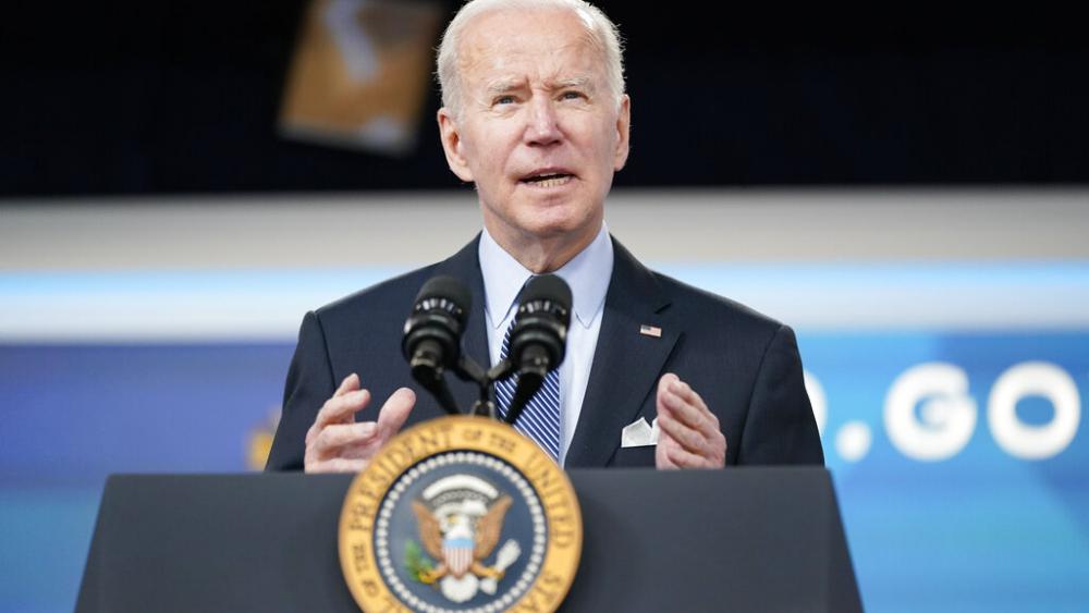 President Joe Biden speaks about status of the country&#039;s fight against COVID-19 in the South Court Auditorium on the White House campus, Wednesday, March 30, 2022, in Washington. (AP Photo/Patrick Semansky)