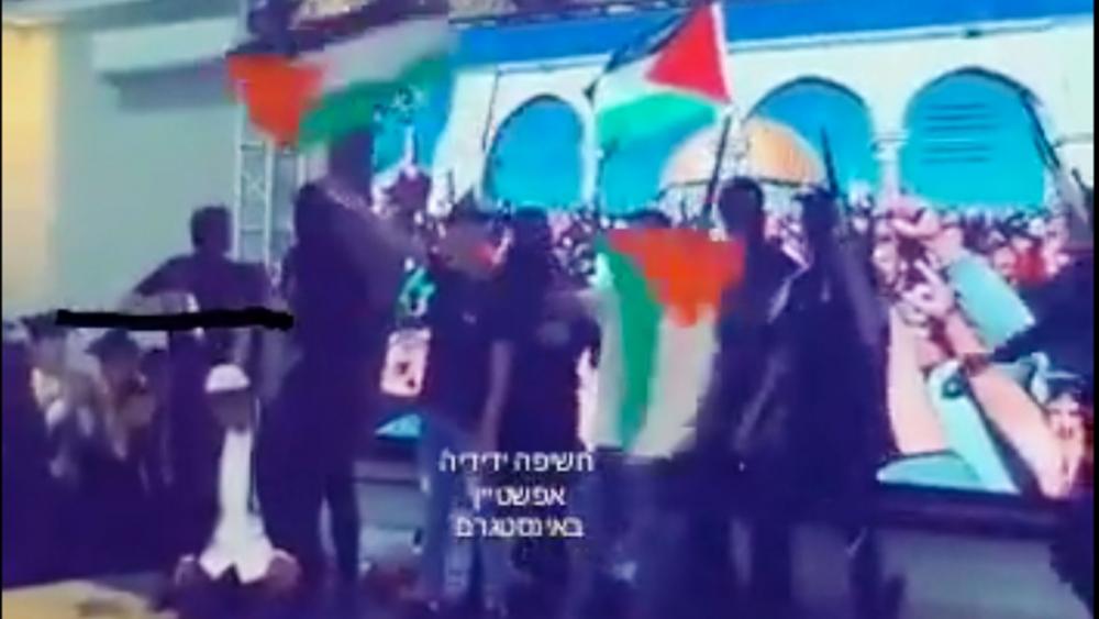 Palestinian students appear in a play acting out murder of Jews. Photo Credit: Screenshot