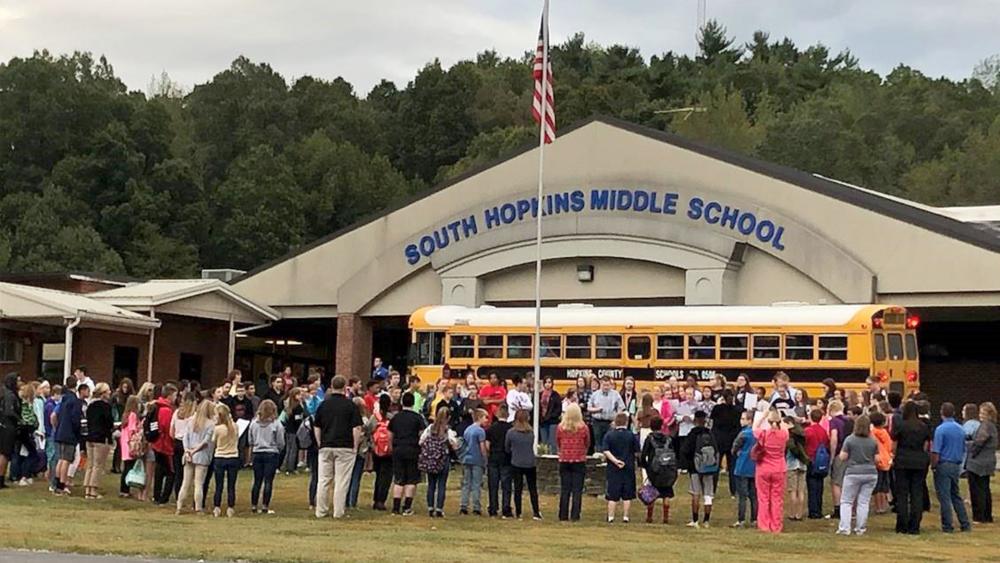 Prayer at South Hopkins Middle School in Hopkins County, KY (Photo Courtesy: Jessica Long)