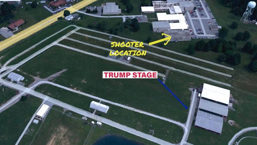 Overhead map shows shooters location in relation to President Trump.