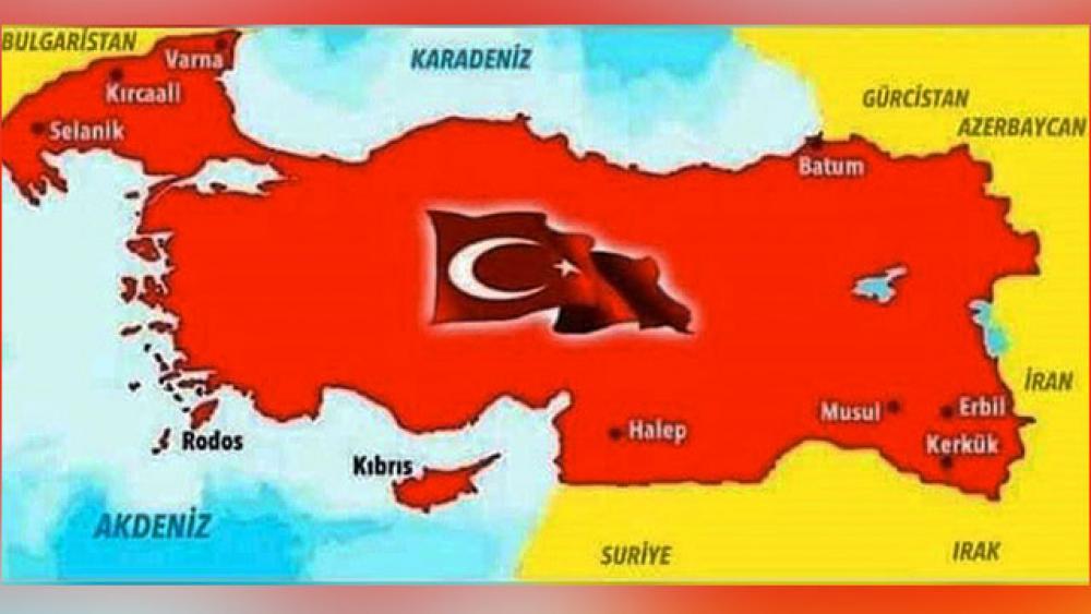 Turkish Minister of Defense Hulusi Akar posted this map showing Turkey taking land from its neighbors.